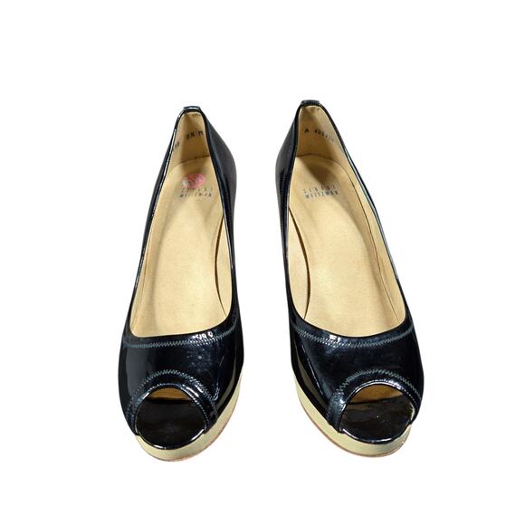Stuart Weitzman Heels Women 9.5 Peep Toe Black Patent Leather Pumps Dress Formal - Picture 5 of 12
